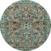 Round Machine Washable Persian Light Blue Traditional Rug, wshtr2011lblu