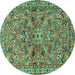 Round Machine Washable Persian Turquoise Traditional Area Rugs, wshtr2011turq