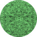 Round Machine Washable Persian Emerald Green Traditional Area Rugs, wshtr2011emgrn