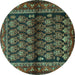 Round Machine Washable Persian Turquoise Traditional Area Rugs, wshtr2012turq