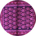 Round Machine Washable Persian Purple Traditional Area Rugs, wshtr2012pur