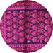 Round Machine Washable Persian Pink Traditional Rug, wshtr2012pnk