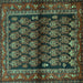 Square Machine Washable Persian Turquoise Traditional Area Rugs, wshtr2012turq