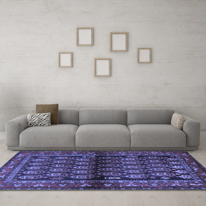 Machine Washable Persian Blue Traditional Rug in a Living Room, wshtr2012blu