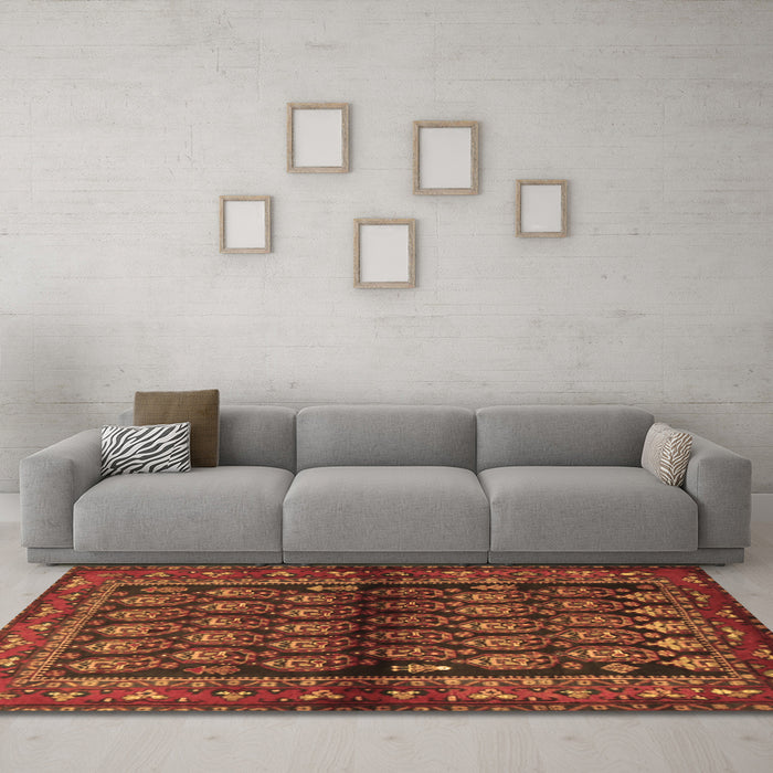 Machine Washable Persian Brown Traditional Rug in a Living Room,, wshtr2012brn