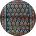 Round Machine Washable Persian Light Blue Traditional Rug, wshtr2012lblu