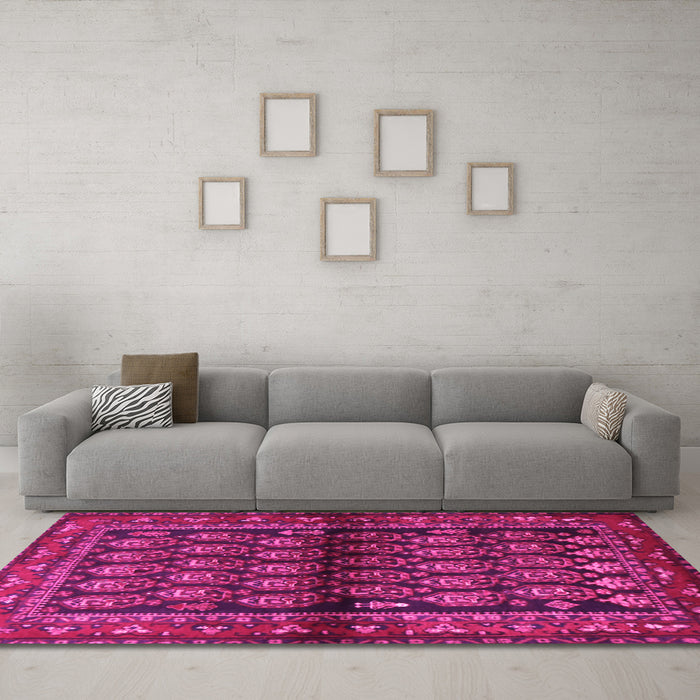 Machine Washable Persian Pink Traditional Rug in a Living Room, wshtr2012pnk