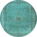 Round Machine Washable Persian Light Blue Traditional Rug, wshtr2013lblu