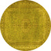 Round Machine Washable Persian Yellow Traditional Rug, wshtr2013yw