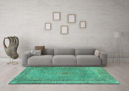 Machine Washable Persian Turquoise Traditional Area Rugs in a Living Room,, wshtr2013turq