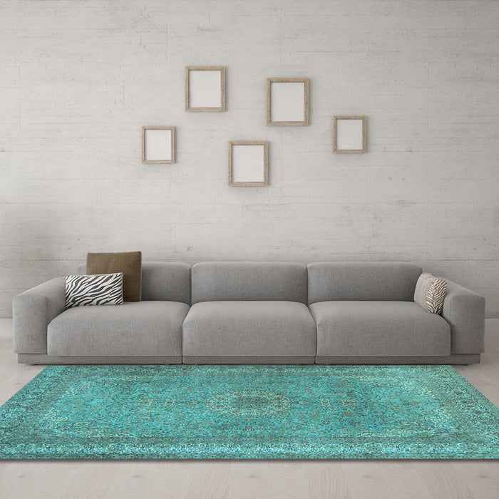 Machine Washable Persian Light Blue Traditional Rug in a Living Room, wshtr2013lblu