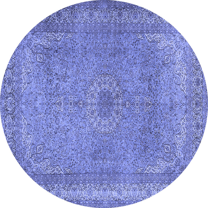 Round Machine Washable Persian Blue Traditional Rug, wshtr2013blu