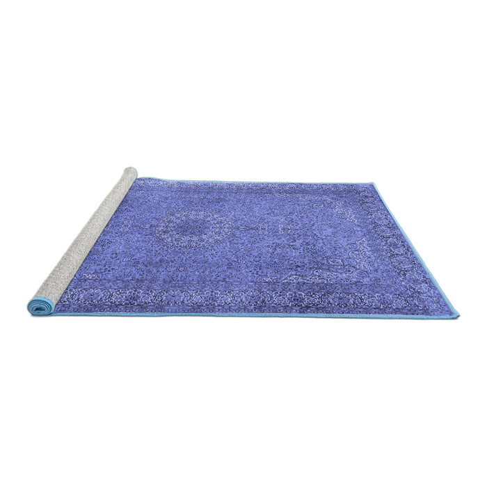 Sideview of Machine Washable Persian Blue Traditional Rug, wshtr2013blu
