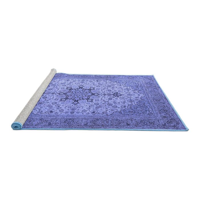 Sideview of Machine Washable Persian Blue Traditional Rug, wshtr2014blu