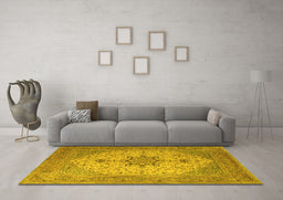 Machine Washable Persian Yellow Traditional Rug in a Living Room, wshtr2014yw