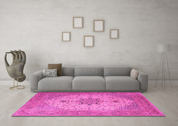 Machine Washable Persian Pink Traditional Rug in a Living Room, wshtr2014pnk
