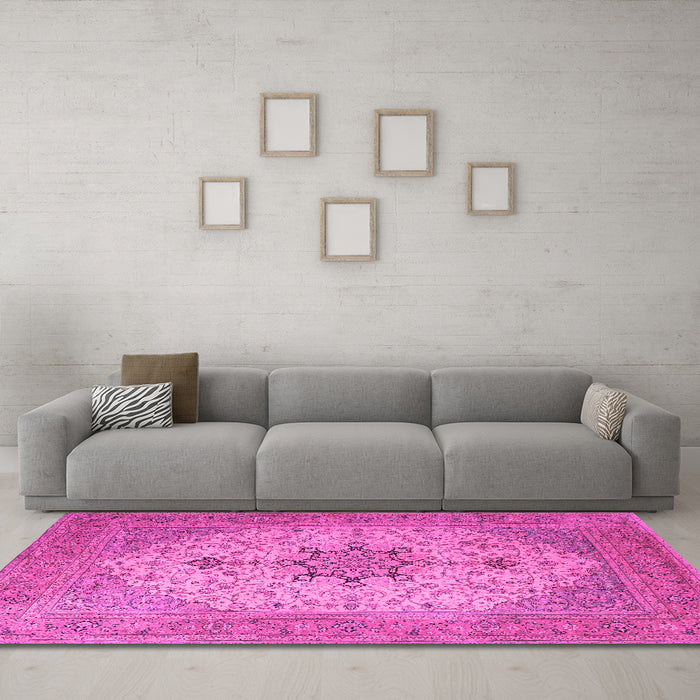 Machine Washable Persian Pink Traditional Rug in a Living Room, wshtr2014pnk