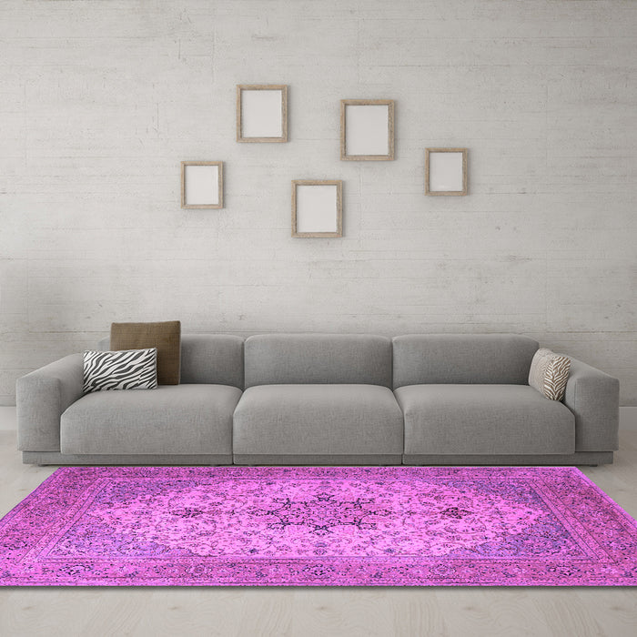 Machine Washable Persian Purple Traditional Area Rugs in a Living Room, wshtr2014pur