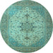 Round Machine Washable Persian Light Blue Traditional Rug, wshtr2014lblu