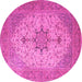 Round Machine Washable Persian Pink Traditional Rug, wshtr2014pnk