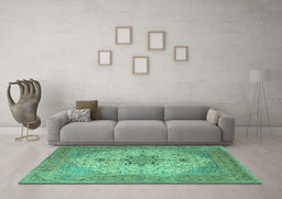 Machine Washable Persian Turquoise Traditional Area Rugs in a Living Room,, wshtr2014turq