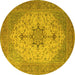 Round Machine Washable Persian Yellow Traditional Rug, wshtr2014yw