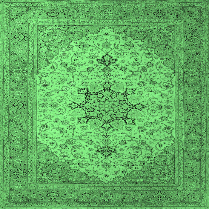 Square Machine Washable Persian Emerald Green Traditional Area Rugs, wshtr2014emgrn