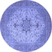 Round Machine Washable Persian Blue Traditional Rug, wshtr2014blu