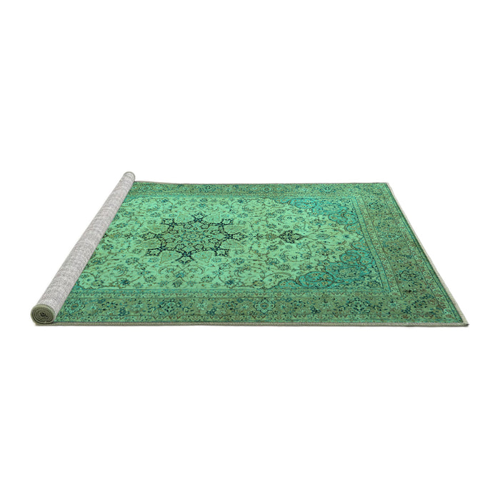Sideview of Machine Washable Persian Turquoise Traditional Area Rugs, wshtr2014turq