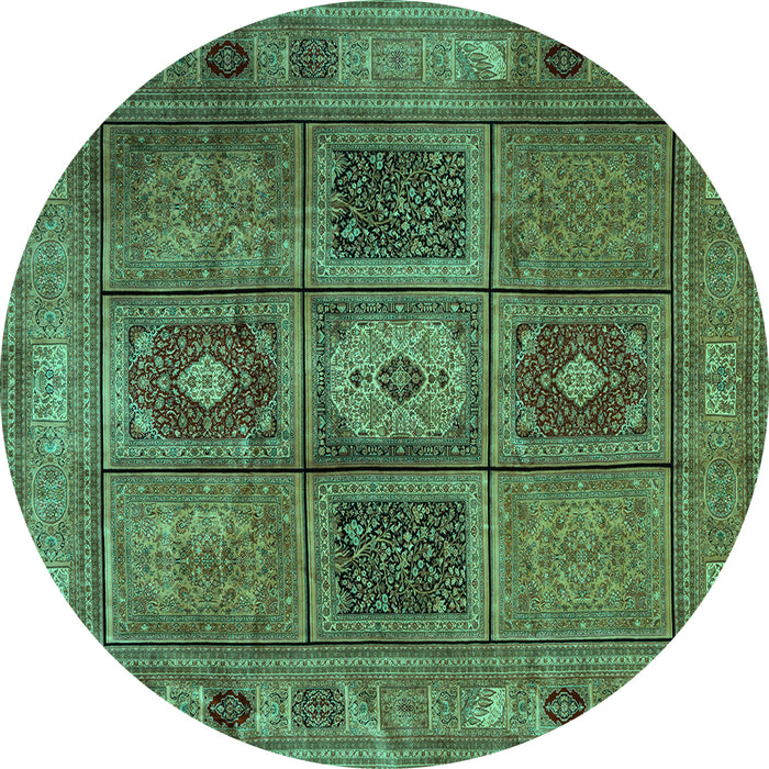 Round Machine Washable Persian Turquoise Traditional Area Rugs, wshtr2015turq
