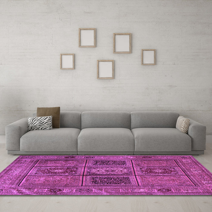 Machine Washable Persian Purple Traditional Area Rugs in a Living Room, wshtr2015pur
