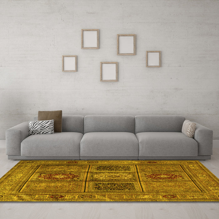 Machine Washable Persian Yellow Traditional Rug in a Living Room, wshtr2015yw