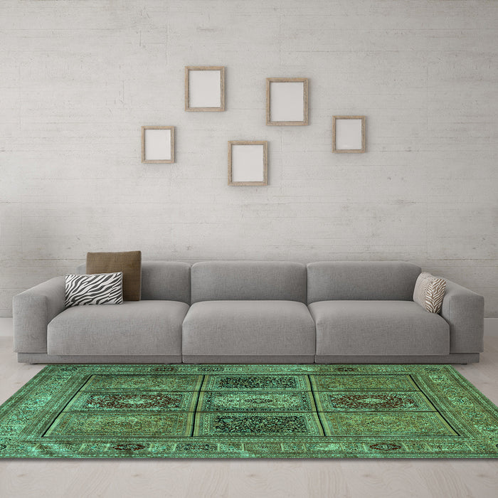 Machine Washable Persian Turquoise Traditional Area Rugs in a Living Room,, wshtr2015turq