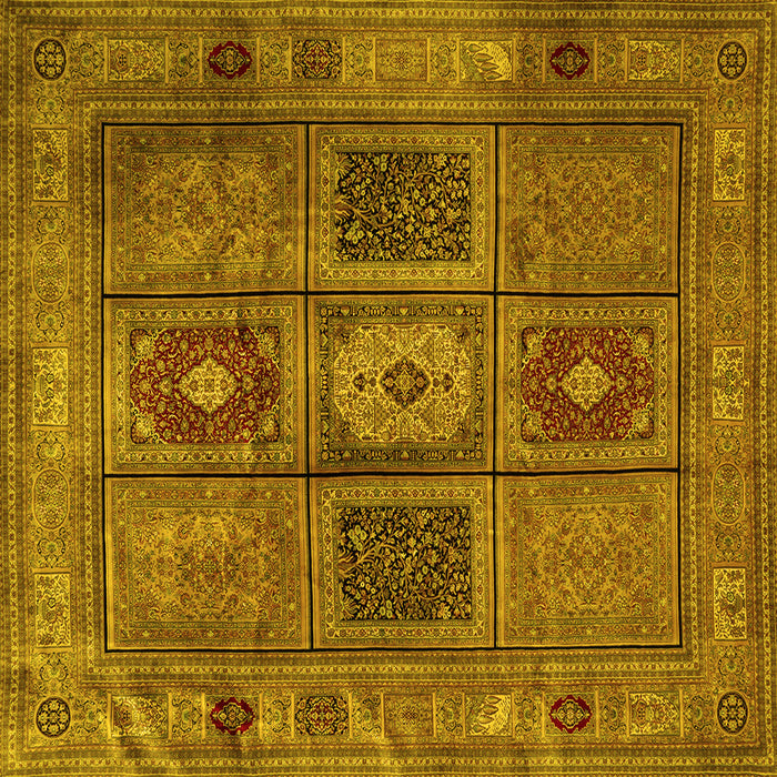 Square Machine Washable Persian Yellow Traditional Rug, wshtr2015yw