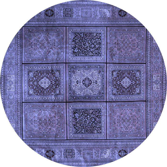 Round Machine Washable Persian Blue Traditional Rug, wshtr2015blu