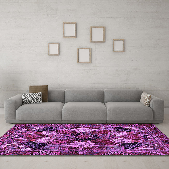 Machine Washable Persian Purple Traditional Area Rugs in a Living Room, wshtr2016pur