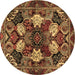 Round Machine Washable Persian Brown Traditional Rug, wshtr2016brn