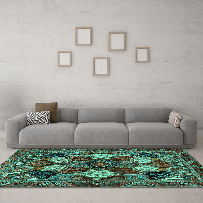 Machine Washable Persian Turquoise Traditional Area Rugs in a Living Room,, wshtr2016turq
