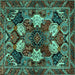 Square Machine Washable Persian Turquoise Traditional Area Rugs, wshtr2016turq