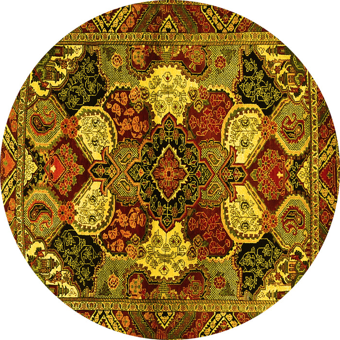 Round Machine Washable Persian Yellow Traditional Rug, wshtr2016yw