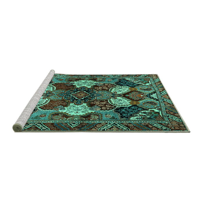 Sideview of Machine Washable Persian Turquoise Traditional Area Rugs, wshtr2016turq