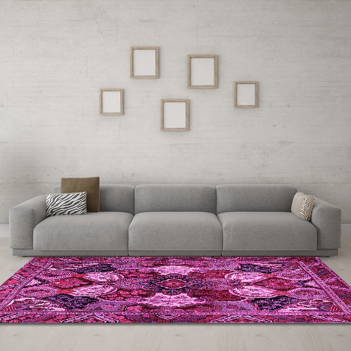 Machine Washable Persian Pink Traditional Rug in a Living Room, wshtr2016pnk