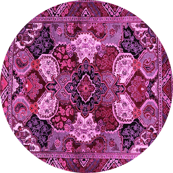 Round Machine Washable Persian Pink Traditional Rug, wshtr2016pnk