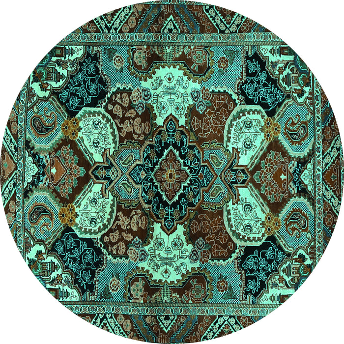Round Machine Washable Persian Turquoise Traditional Area Rugs, wshtr2016turq