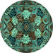 Round Machine Washable Persian Turquoise Traditional Area Rugs, wshtr2016turq