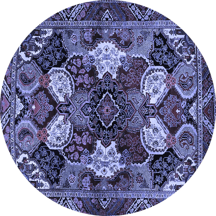 Round Machine Washable Persian Blue Traditional Rug, wshtr2016blu