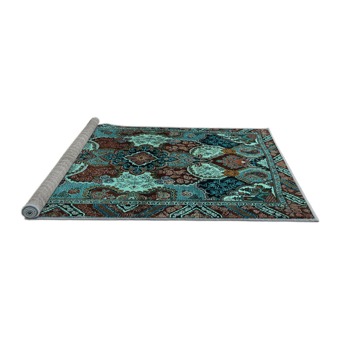 Sideview of Machine Washable Persian Light Blue Traditional Rug, wshtr2016lblu