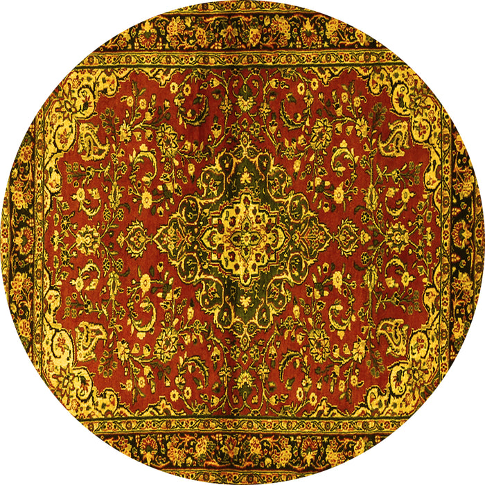 Round Machine Washable Persian Yellow Traditional Rug, wshtr2017yw