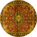 Round Machine Washable Persian Yellow Traditional Rug, wshtr2017yw