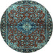 Round Machine Washable Persian Light Blue Traditional Rug, wshtr2017lblu